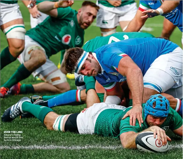  ??  ?? OVER THE LINE: Ireland’s Tadhg Beirne was in fine form in Chicago