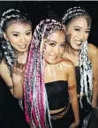  ??  ?? Kim Panganiban, Annabelle Esmeria and Joanna Magano danced between Titanium Studios models at the Show It Off hairstylin­g concert.