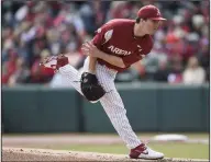  ?? (NWA Democrat-Gazette/Charlie Kaijo) ?? Arkansas sophomore left-hander Patrick Wicklander will be part of the Razorbacks’ starting rotation during the Shriners College Classic this weekend in Houston, along with sophomore righthande­r Connor Noland and junior right-hander Kole Ramage.