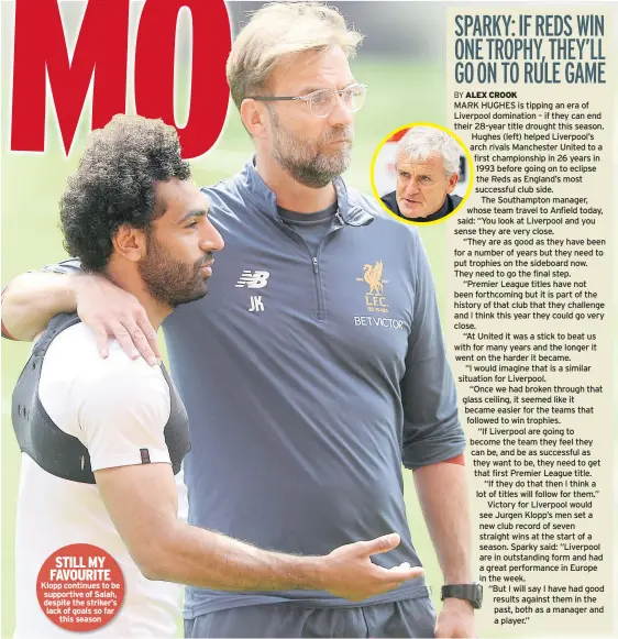  ??  ?? Klopp continues to be supportive of Salah, despite the striker’s lack of goals so far this season