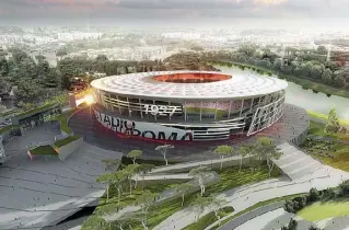  ??  ?? Come sarà il rendering dello stadio della Roma a Tor di Valle secondo le ultime ipotesi