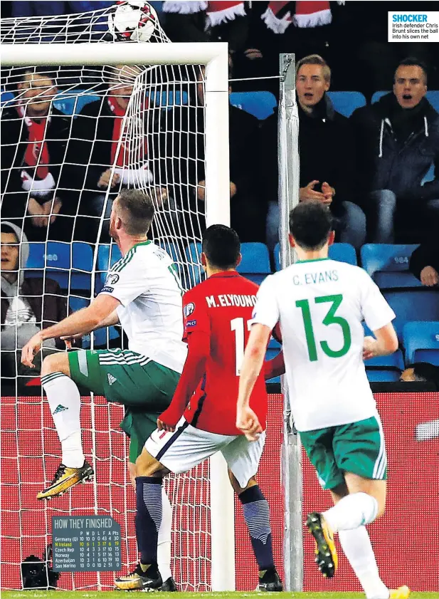  ??  ?? SHOCKER Irish defender Chris Brunt slices the ball into his own net