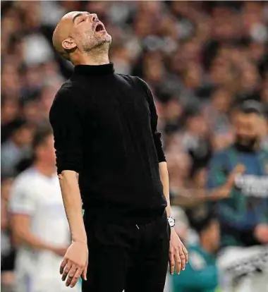  ?? Fotos: AFP ?? Pep Guardiola scheitert zum sechsten Mal in einem Champions-League-Halbfinale.