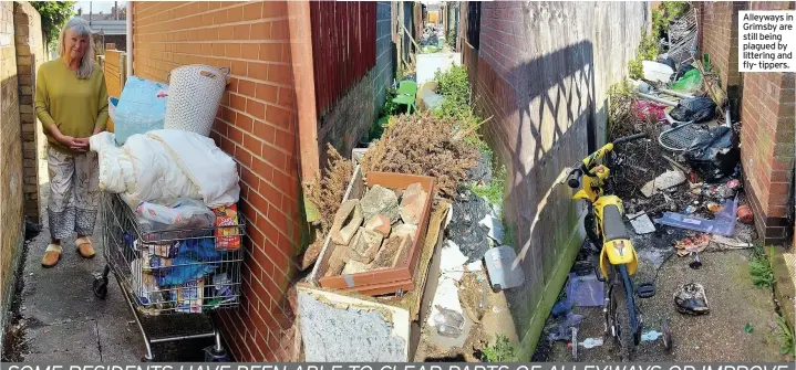  ??  ?? Alleyways in Grimsby are still being plagued by littering and fly- tippers.