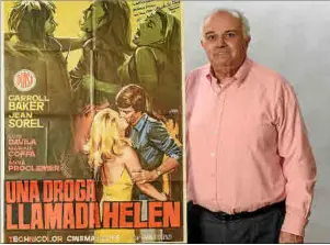  ?? ?? El autor, Antoni Ferrer, junto a la portada del libro. A la derecha, imágenes del filme, algunas sufrieron la censura de la época.