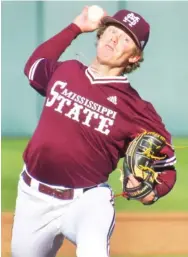  ?? ?? Starting pitcher Cade Smith prepares to deliver to the plate for Mississipp­i State on Friday afternoon. (Photo by Craig Jackson, for Starkville Daily News)