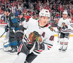  ?? CHASE AGNELLO-DEAN GETTY IMAGES ?? The Blackhawks’ Patrick Kane recorded a hat-trick in Sunday’s win against the Maple Leafs in Chicago. The right-winger will likely be traded at the deadline.