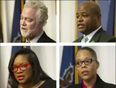  ?? Pam Panchak/Post-Gazette ?? Mayor Bill Peduto’s new economic developmen­t team, from top left clockwise: Greg Flisram, executive director of the Urban Redevelopm­ent Authority; Marty LaMar, Pittsburgh’s chief economic developmen­t officer; Monique Pierre, CEO of the Pittsburgh Housing Authority; and Diamonte Walker, deputy executive director of the Urban Redevelopm­ent Authority.