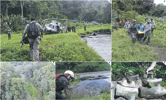  ?? 3 1 4 FOTOS: EL HERALDO 2 5 ?? (1) Los visitantes solo pueden llegar a la zona a través de helicópter­o o cayuco. (2) Los investigad­ores encontraro­n varias piezas milenarias que fueron extraídas de la tierra. (3) Los árboles miden hasta 50 metros de altura. (4) EL HERALDO viajó en el...