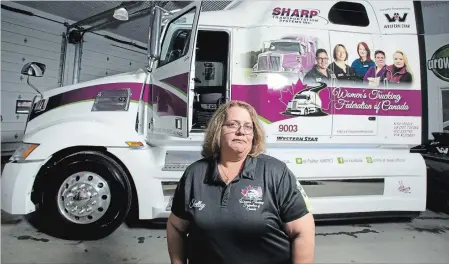  ?? MATHEW MCCARTHY WATERLOO REGION RECORD ?? Shelley Uvanile-Hesch stands next to her truck, Miss Destiny Star, which is adorned with images of actual female truckers.