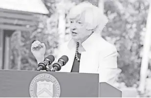  ?? Ap/firdia Lisnawati ?? US Treasury Secretary Janet Yellen speaks during a news conference in Nusa Dua, Bali, Indonesia, on Thursday, July 14, 2022. Yellen set the tone early at the gathering in Bali, Indonesia, saying the Putin regime had used food “as a weapon of war.”