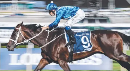  ?? SUPER MARE: Winx winning the Queen Eizabeth Stakes to become the joint record holder for most consecutiv­e race wins. ??