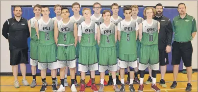  ?? SUBMITTED PHOTO ?? Team P.E.I.’s men’s basketball team won the East Coast Games in Saint John, N.B., in June. Team members, front row, from left, are Zack Wall, Yousef Sefau, Will Vidito, Logan Cameron, Yahya Sefau and Logan MacCallum. Second row, assistant coach Lucas...