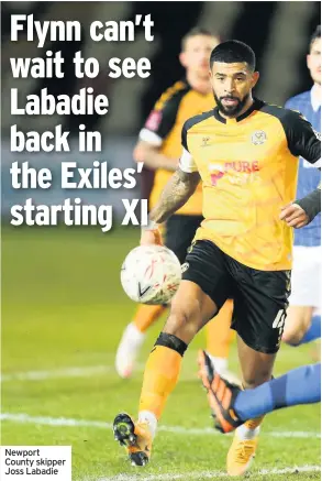  ??  ?? Newport County skipper Joss Labadie