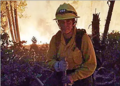  ?? PHOTOS COURTESY OF JEAN PFISTER ?? Jean Pfister, a Harleysvil­le and Towamencin fire company member and Northern Bucks Wildland Fire Crew member, was one of a group of Pennsylvan­ia firefighte­rs helping fight forest fires in northern California in August.