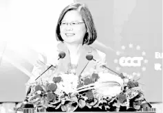  ?? — AFP photo ?? File photo shows Tsai speaking during a banquet for the annual European Chamber Of Commerce (ECCT) in Taipei.