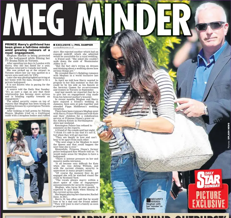  ??  ?? SECURITY ISSUES: Meghan with her ‘minder’ in Toronto