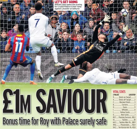  ??  ?? LET’S GET GOING Wilfried Zaha opens the scoring for Crystal Palace in their romp against Leicester at Selhurst