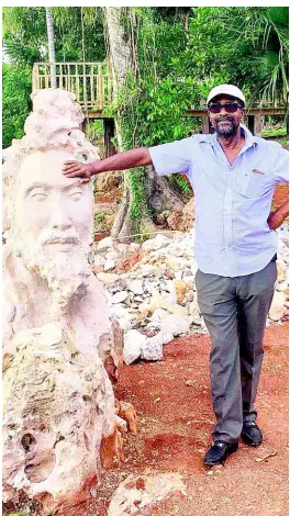  ?? PHOTOS BY JANET SILVERA ?? Ricky Jackson stands by a piece of artwork at the sculpture park on his 4,000-acre Moreland Hill property at the border of Hanover and Westmorela­nd.