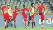  ?? ISL ?? ATK players warm up on the eve of the match against NEUFC.