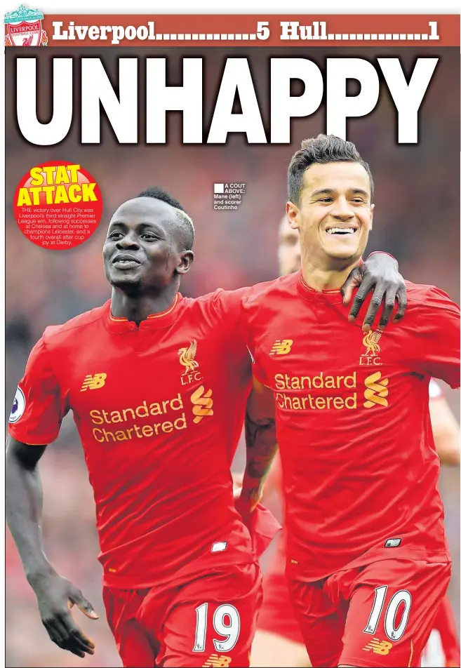  ??  ?? A COUT ABOVE: Mane (left) and scorer Coutinho