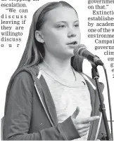  ??  ?? Thunberg speaks during the Extinction Rebellion protest at Marble Arch in London. — Reuters photo