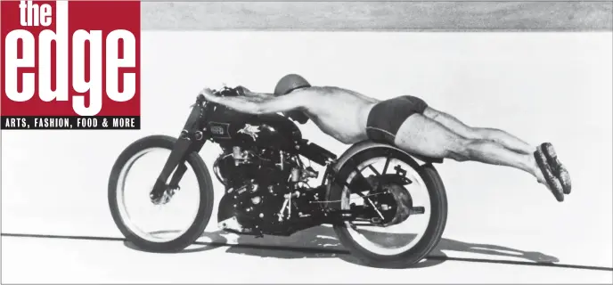  ?? PHOTO WILLIAM EDGAR ARCHIVE ?? Roland Free stripped off his leathers and rode lying flat on top of a Vincent motorcycle into the world speed records in 1948 at the Bonneville Salt Flats.