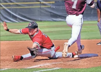  ?? Gail Conner ?? Cedartown first baseman Cole Dingler gets low to make the catch for an out during Game 1 of the Bulldogs’ Class 4A Elite Eight series against Perry in Houston County on Monday, May 9.