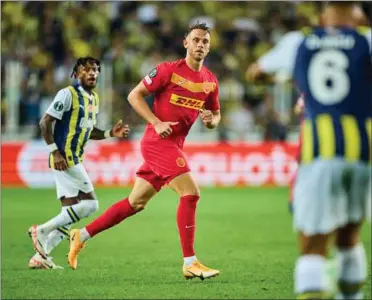  ?? FOTO: CLAUS BONNERUP ?? Marcus Ingvartsen i aktion i Conference League mod Fenerbache.