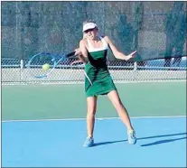  ?? PHOTO BY TOM SHEA ?? Catrina Hibbard eyes a forehand at the CIF South Area Tournament held at Garces High School in 2019.
