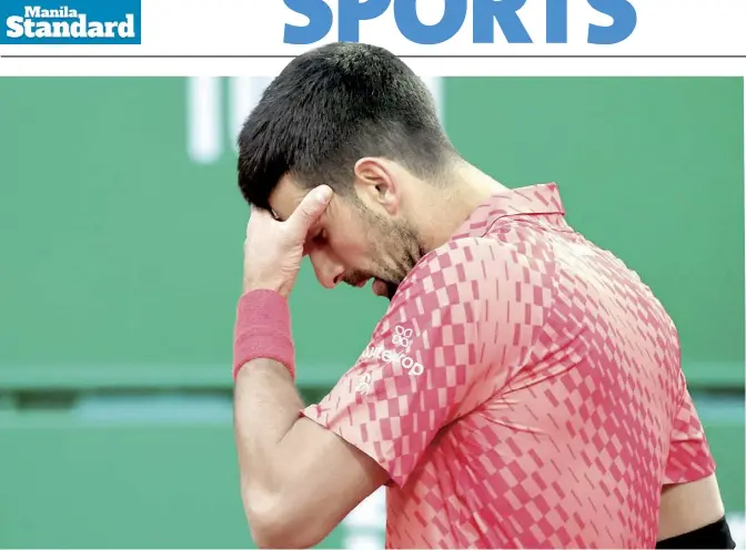  ?? AFP ?? Serbia’s Novak Djokovic reacts during his match against Italy’s Lorenzo Musetti at the Monte-Carlo ATP Masters Series tournament Round of 16 tennis match in Monte Carlo.