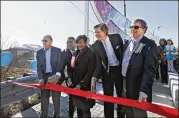  ??  ?? Ed McBrayer (from left), PATH Foundation executive director, Council member Michael Julian Bond, Mayor Keisha Lance Bottoms, Beau Allen, grandson of Ivan Allen Jr., and Jim Kennedy, chairman, Cox Enterprise­s, dedicate the bridge.