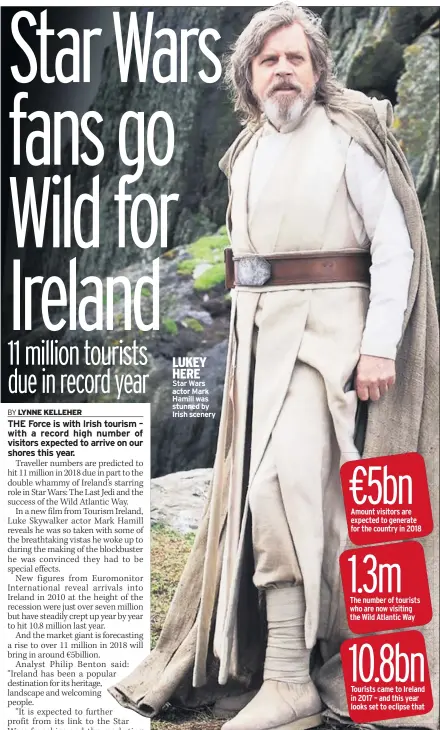  ??  ?? LUKEY HERE Star Wars actor Mark Hamill was stunned by Irish scenery