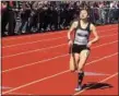  ?? KEV HUNTER — DIGITAL FIRST MEDIA ?? Central Bucks West’s Darby Roth runs the anchor leg of the Bucks’ first-place 4x800 relay team at the Jim Kelly Invitation­l at Hatboro-Horsham Saturday.