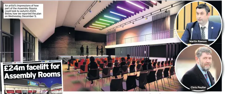  ??  ?? An artist’s impression­s of how News part of the Assembly Rooms could look by autumn 2020. Below, how we reported the plan on Wednesday, December 5. Martin Rawson Chris Poulter