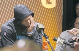  ?? LIPO CHING/TNS ?? After his team’s 24-10 loss in Super Bowl 50, Panthers QB Cam Newton didn’t display his engaging, larger-than-life persona during the postgame news conference.