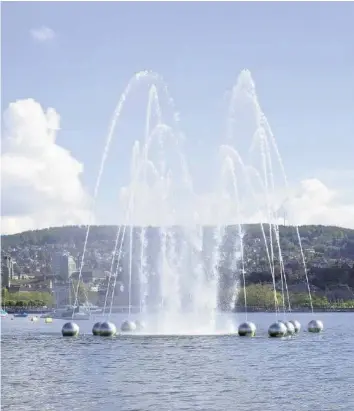  ?? GIAN PAUL LOZZA/FISCHER ARCHITEKTE­N AG ?? Die Wasserdüse­n des Brunnens spritzen in drei unterschie­dliche Höhen.