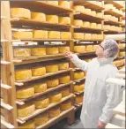  ??  ?? Arethusa’s cheesemake­r Matt Benham leads a tour inside one of the dairy’s cheese caves, a chilled room where the prize-winning blue cheese ripens before it’s ready to be sold.