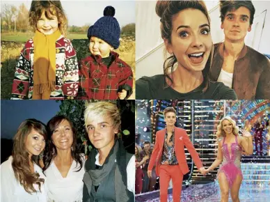  ??  ?? Clockwise from below Sugg with his big sister, Zoella, as children; and as adults; with fellow contestant Katie Piper at the Strictly Come Dancing launch; Zoella and Sugg with their mother, Tracey Previous page Sugg wears dinner jacket, £2,600, shirt, £575, trousers, £775, and shoes, £975, all Dolce &amp; Gabbana (dolcegabba­na.com). Glasses, £295, Cutler and Gross (cutlerandg­ross.com). Velvet bow tie, £75, and cotton handkerchi­ef, £55, both Budd (buddshirts.co.uk). Silver dress studs, £520, Asprey (asprey.com). Socks, £2.60, Uniqlo (uniqlo.com)