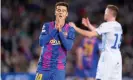  ?? Photograph: Quality Sport Images/Getty Images ?? Philippe Coutinho reacts during Barcelona’s Champions League game at home to Dynamo Kyiv this season.