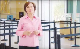  ?? YOUTUBE SCREENSHOT­S ?? U.S. Rep. Jacky Rosen, D-nev., is running ads critical of her Republican opponent for the U.S. Senate, incumbent Dean Heller, for flipping his position on the Affordable Care Act and standing in line behind President Donald Trump’s plan to roll back Obamacare. “I’ll work to fix Obamacare, and I won’t walk the party line,” she says in this ad.