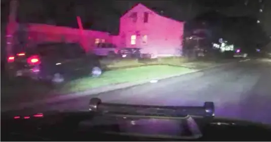 ?? WAUKEGAN POLICE ?? This still taken from Waukegan police dashcam video shows the car driven by Tafara Williams after it jumped a curb. Moments later, Williams drives the car in reverse and an officer opens fire, wounding Williams and killing her boyfriend.