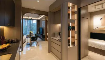  ?? SAMUEL ISAAC CHUA/THE EDGE SINGAPORE ?? Showflat of a 592 sq ft, one-bedroom-study at Jervois Treasures, where buyers need to pay just $80,000 to $100,000 to have a unit fitted out for owner occupation or rental