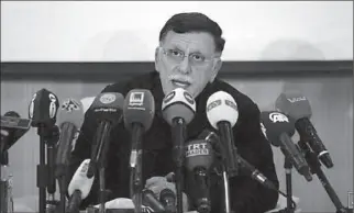  ?? TRIPOLI
-AFP ?? Fayez Mustafa Al-Sarraj, Libya's internatio­nally recognised Prime Minister, speaks during a news conference in Tripoli, Libya.