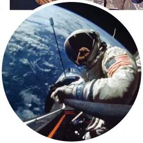  ??  ?? Buzz Aldrin performs a spacewalk during the Gemini XII mission, with the Agena Target Vehicle visible in the background.