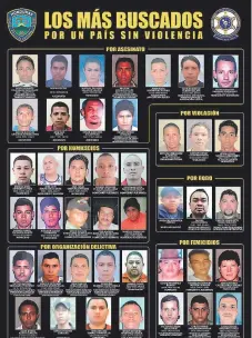  ?? FOTO: CORTESÍA DE LA SECRETARÍA DE SEGURIDAD ?? Esta es la lista de los 42 hondureños más buscados que ha dado a conocer la Dirección Policial de Investigac­iones (DPI).