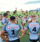  ?? NRL ?? Warriors and Canberra players talk after the game on the Gold Coast yesterday.