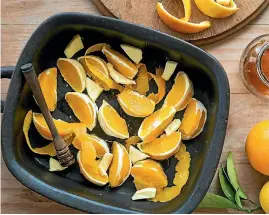  ??  ?? Roasting the oranges adds to the prep time but the sticky caramelise­d wedges give the cake a more intense flavour.