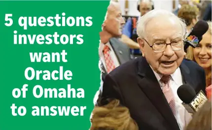  ?? NATI HARNIK/AP ?? Longtime Berkshire Hathaway Chairman and CEO Warren Buffett will field questions on topics ranging from stocks he likes to succession planning at this weekend’s meetings in Omaha.