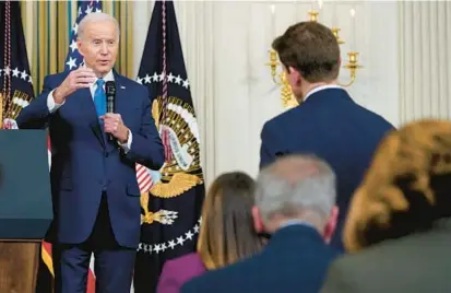  ?? SUSAN WALSH/AP ?? President Joe Biden, speaking Wednesday at the White House, says he is prepared to work with Republican­s.